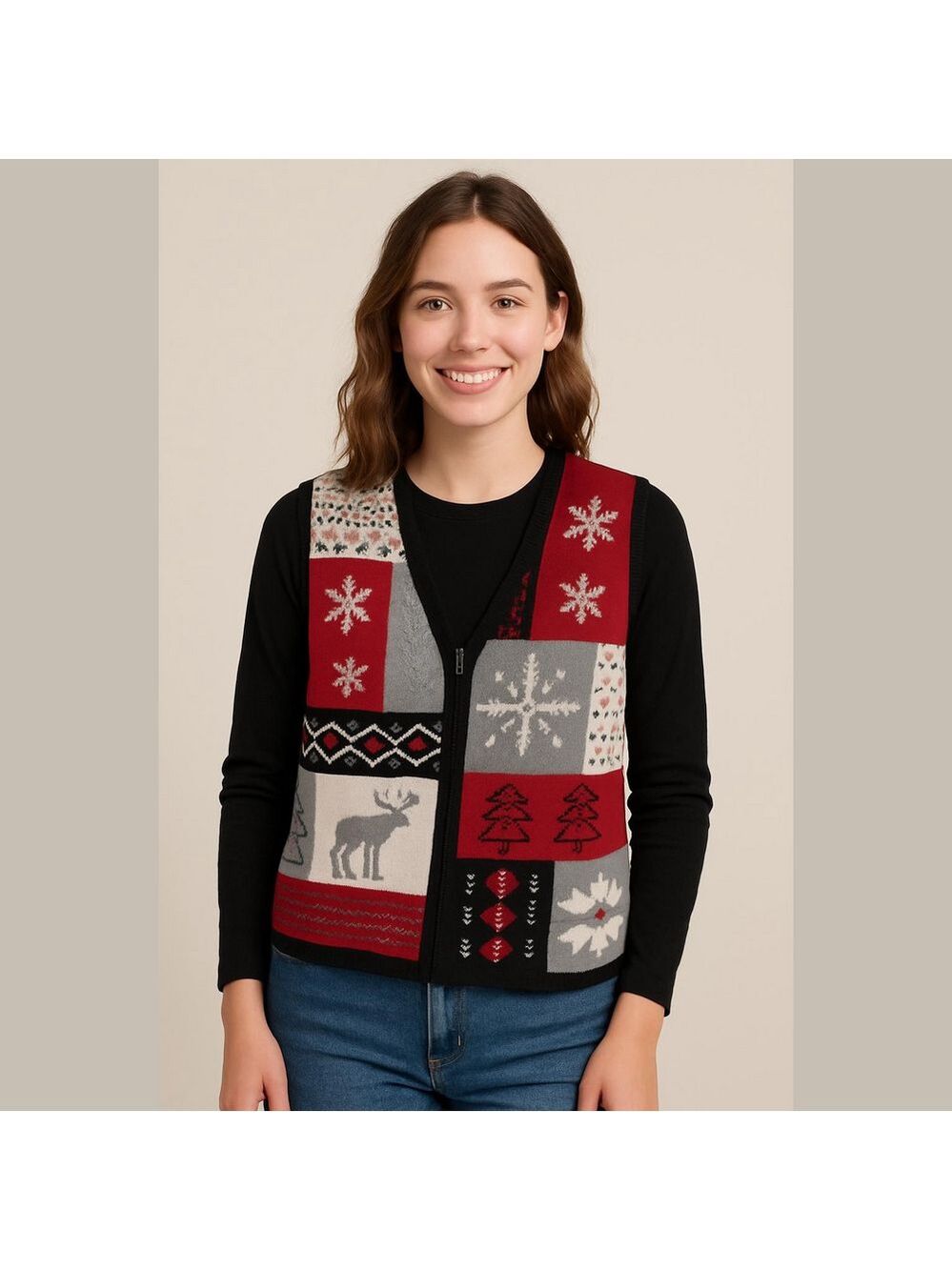 Vintage colorblock Red and Black Holiday Sweater Vest teachercore